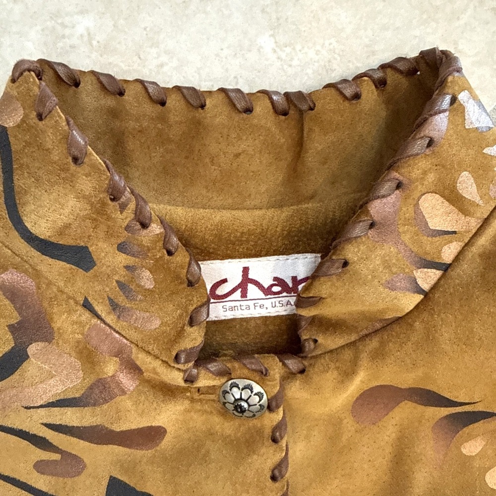 VTG New Char Santa Fe Hand Painted Brown Suede Jacket Sz 8 Cowgirl Boho Western‎ - Picture 9 of 12